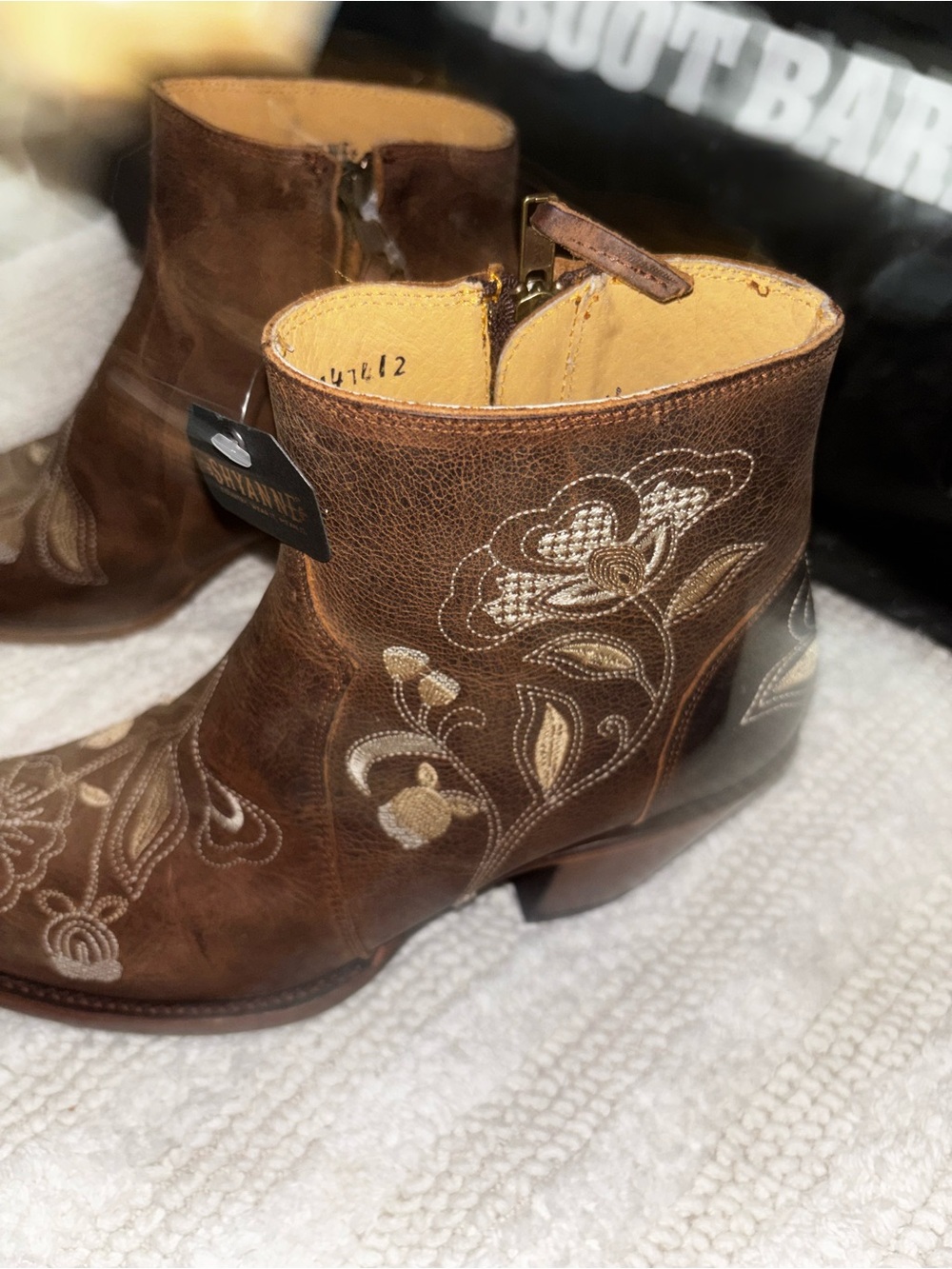 Shyanne Brown Leather Ankle Boots with Cream Embroidery Boot Barn - Picture 3 of 10